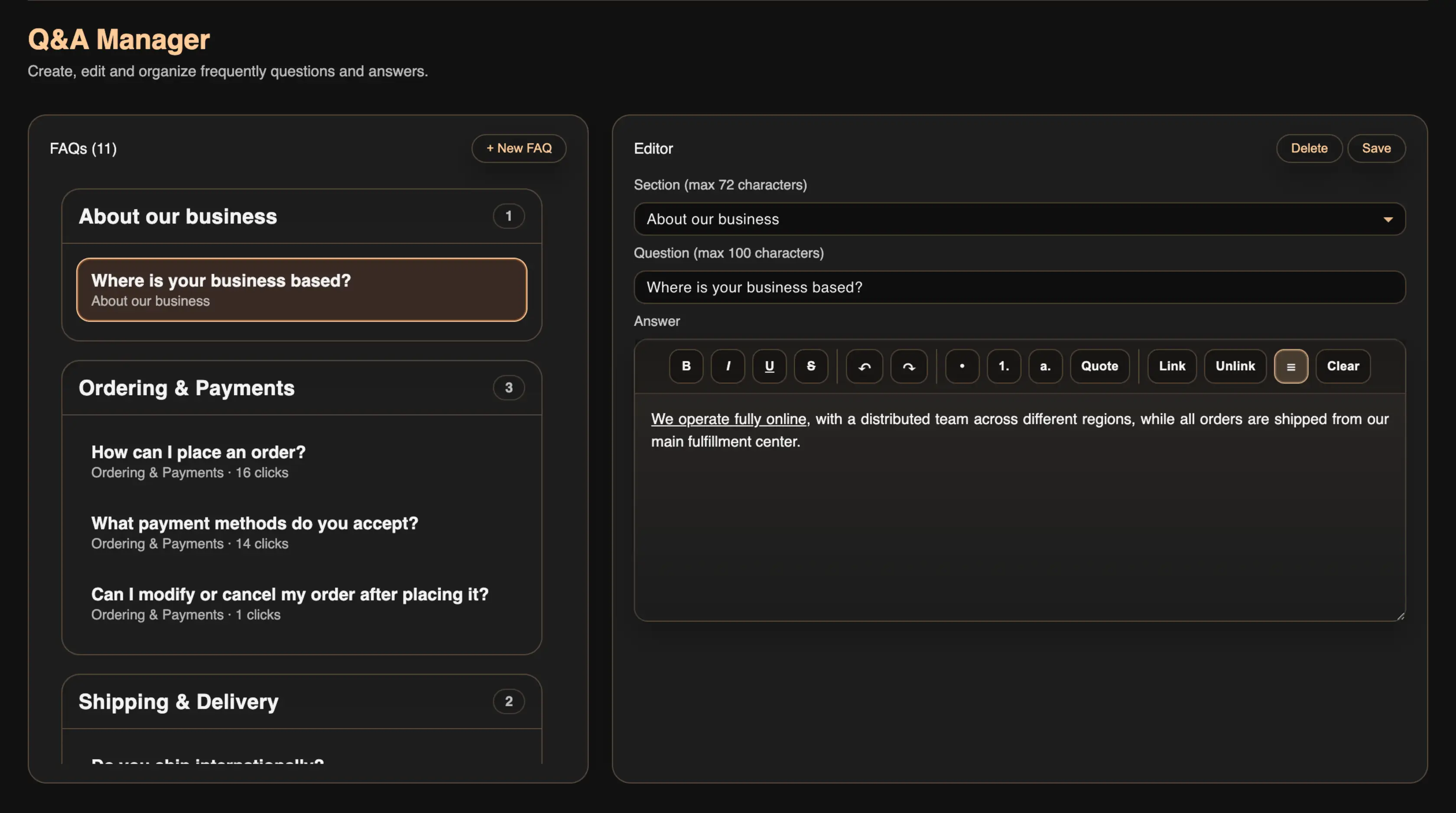 Q and A manager preview